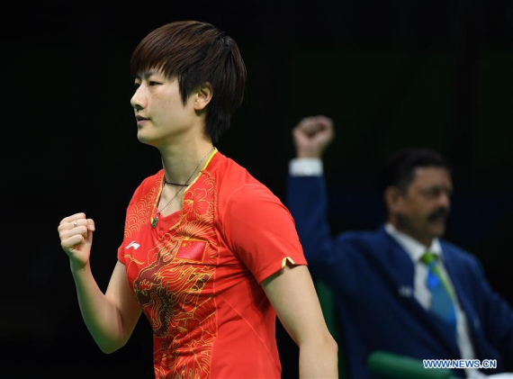 hina's Ding Ning reacts during women's team semifinal of Table Tennis against Singapore at the 2016 Rio Olympic Games in Rio de Janeiro, Brazil, on Aug. 15, 2016. China won 3-0. (Xinhua/Yin Bogu) hina's Ding Ning reacts during women's team semifinal of Table Tennis against Singapore at the 2016 Rio Olympic Games in Rio de Janeiro, Brazil, on Aug. 15, 2016. China won 3-0. (Xinhua/Yin Bogu)