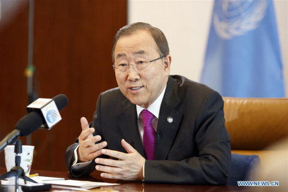 UN Secretary-General Ban Ki-moon speaks during an interview with several UN-based Chinese media outlets at the UN headquarters in New York, Aug. 26, 2016. (Photo: Xinhua/Li Muzi) UN Secretary-General Ban Ki-moon speaks during an interview with several UN-based Chinese media outlets at the UN headquarters in New York, Aug. 26, 2016. (Photo: Xinhua/Li Muzi)
