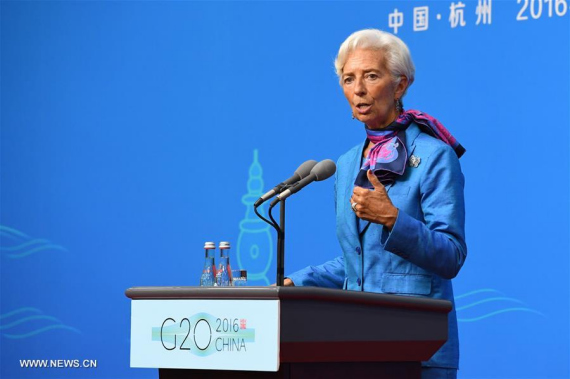International Monetary Fund (IMF) Managing Director Christine Lagarde speaks during a press conference at the Media Center of the 11th G20 summit in Hangzhou, capital of east China's Zhejiang Province, Sept. 5, 2016. (Photo: Xinhua/Li He) International Monetary Fund (IMF) Managing Director Christine Lagarde speaks during a press conference at the Media Center of the 11th G20 summit in Hangzhou, capital of east China's Zhejiang Province, Sept. 5, 2016. (Photo: Xinhua/Li He)