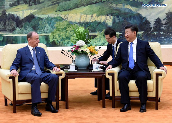 Chinese President Xi Jinping (R) meets with Nikolai Patrushev, secretary of the Russian Security Council, in Beijing, capital of China, Sept. 14, 2016. (Xinhua/Rao Aimin) Chinese President Xi Jinping (R) meets with Nikolai Patrushev, secretary of the Russian Security Council, in Beijing, capital of China, Sept. 14, 2016. (Xinhua/Rao Aimin)