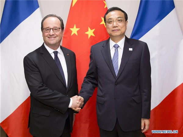 Chinese Premier Li Keqiang (R) meets with French President Francois Hollande in New York Sept. 20, 2016. (Xinhua/Huang Jingwen) Chinese Premier Li Keqiang (R) meets with French President Francois Hollande in New York Sept. 20, 2016. (Xinhua/Huang Jingwen)