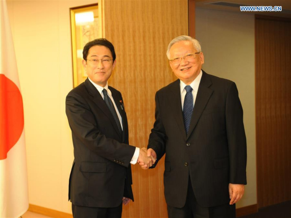 Tang Jiaxuan, president of the China-Japan Friendship Association(R) meets with Japanese Foreign Minister Fumio Kishida in Tokyo, Japan, Sept. 26, 2016. (Photo: Xinhua/Hua Yi) Tang Jiaxuan, president of the China-Japan Friendship Association(R) meets with Japanese Foreign Minister Fumio Kishida in Tokyo, Japan, Sept. 26, 2016. (Photo: Xinhua/Hua Yi)