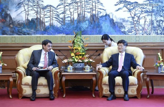 Meng Jianzhu (R), head of the Commission for Political and Legal Affairs of the Communist Party of China (CPC) Central Committee, meets with an Indian delegation led by R.N. Ravi, chairman of Joint Intelligence Committee of India, in Beijing, capital of China, Sept. 27, 2016. (Photo: Xinhua/Zhang Ling) Meng Jianzhu (R), head of the Commission for Political and Legal Affairs of the Communist Party of China (CPC) Central Committee, meets with an Indian delegation led by R.N. Ravi, chairman of Joint Intelligence Committee of India, in Beijing, capital of China, Sept. 27, 2016. (Photo: Xinhua/Zhang Ling)
