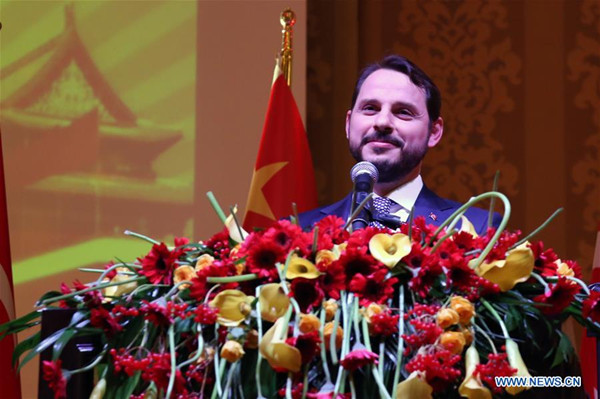 Berat Albayrak, the Turkish minister of energy and natural resources speaks during a reception marking the 67th anniversary of the founding of the People's Republic of China in Ankara, Turkey on Sept. 29, 2016. Turkey and China should further develop economic, political and cultural relations, Turkish officials said on Thursday. (Xinhua/Zou Le) Berat Albayrak, the Turkish minister of energy and natural resources speaks during a reception marking the 67th anniversary of the founding of the People's Republic of China in Ankara, Turkey on Sept. 29, 2016. Turkey and China should further develop economic, political and cultural relations, Turkish officials said on Thursday. (Xinhua/Zou Le)