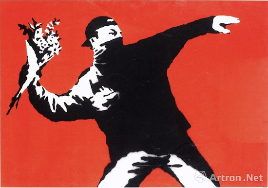 Love is in the Air Unsigned, created by Banksy in 2005. (Photo/artron.net) Love is in the Air Unsigned, created by Banksy in 2005. (Photo/artron.net)