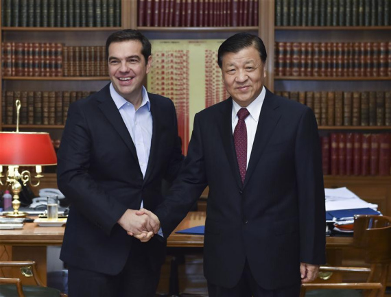Liu Yunshan (R), a member of the Standing Committee of the Political Bureau of the Central Committee of the Communist Party of China, meets with Greek Prime Minister and leader of the ruling SYRIZA party Alexis Tsipras in Athens, Greece, Oct. 4, 2016. (Photo: Xinhua/Gao Jie) Liu Yunshan (R), a member of the Standing Committee of the Political Bureau of the Central Committee of the Communist Party of China, meets with Greek Prime Minister and leader of the ruling SYRIZA party Alexis Tsipras in Athens, Greece, Oct. 4, 2016. (Photo: Xinhua/Gao Jie)