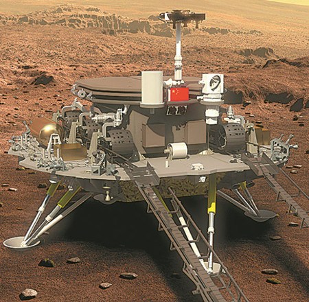 China unveiled the design of its Mars probe this August, which will consist of three parts -- the orbiter, the lander and the rover, according to design illustrations released by the China National Space Administration. The rover will have six wheels and four solar panels. (Photo/People's Daily Online) China unveiled the design of its Mars probe this August, which will consist of three parts -- the orbiter, the lander and the rover, according to design illustrations released by the China National Space Administration. The rover will have six wheels and four solar panels. (Photo/People's Daily Online)