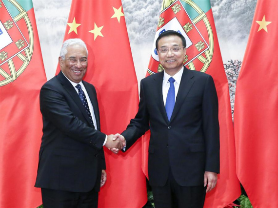 Chinese Premier Li Keqiang (R) shakes hands with Portuguese Prime Minister Antonio Costa in Beijing, capital of China, Oct. 9, 2016. (Photo: Xinhua/Pang Xinglei) Chinese Premier Li Keqiang (R) shakes hands with Portuguese Prime Minister Antonio Costa in Beijing, capital of China, Oct. 9, 2016. (Photo: Xinhua/Pang Xinglei)