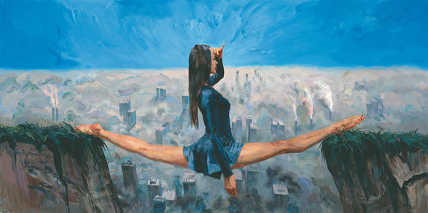 Artist Yu Hong's ongoing exhibition at the Art Museum of the Central Academy of Fine Arts includes the show's centerpiece, A Garden of Dreams, paintings that portray girls who strike gymnastic poses against backgrounds of sheer cliffs. (Photo provided to China Daily) Artist Yu Hong's ongoing exhibition at the Art Museum of the Central Academy of Fine Arts includes the show's centerpiece, A Garden of Dreams, paintings that portray girls who strike gymnastic poses against backgrounds of sheer cliffs. (Photo provided to China Daily)