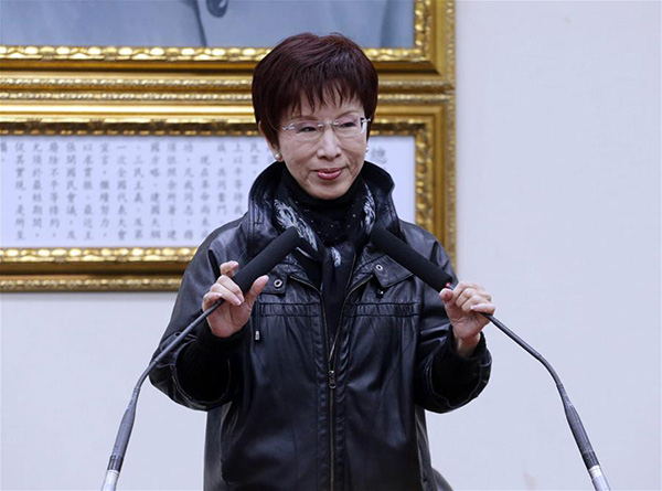 Hung Hsiu-chu attends a press conference in Taipei, March 26, 2016. (Photo/Xinhua) Hung Hsiu-chu attends a press conference in Taipei, March 26, 2016. (Photo/Xinhua)