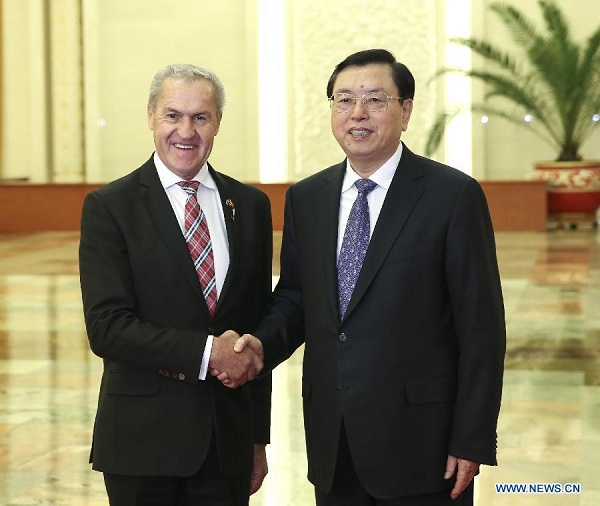 Zhang Dejiang (R), chairman of the Standing Committee of the National People's Congress (NPC), holds talks with New Zealand Parliament Speaker David Carter in Beijing, capital of China, Oct. 28, 2016. (Xinhua/Pang Xinglei) Zhang Dejiang (R), chairman of the Standing Committee of the National People's Congress (NPC), holds talks with New Zealand Parliament Speaker David Carter in Beijing, capital of China, Oct. 28, 2016. (Xinhua/Pang Xinglei)