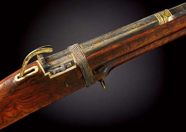 A detail of the imperial matchlock musket owned by Emperor Qianlong. (Photo/sothebys.com) A detail of the imperial matchlock musket owned by Emperor Qianlong. (Photo/sothebys.com)