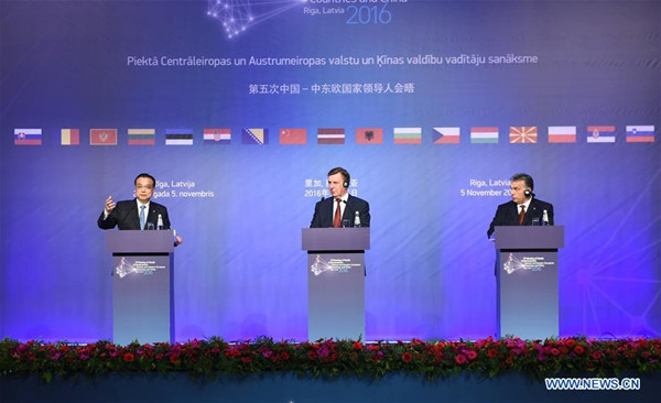 Chinese Premier Li Keqiang, Latvian Prime Minister Maris Kucinskis and Hungarian Prime Minister Viktor Orban (L to R) attend a joint press conference after the Fifth Meeting of Heads of Government of Central and Eastern European Countries (CEEC) and China in Riga, Latvia, Nov. 5, 2016. (Xinhua/Rao Aimin) Chinese Premier Li Keqiang, Latvian Prime Minister Maris Kucinskis and Hungarian Prime Minister Viktor Orban (L to R) attend a joint press conference after the Fifth Meeting of Heads of Government of Central and Eastern European Countries (CEEC) and China in Riga, Latvia, Nov. 5, 2016. (Xinhua/Rao Aimin)
