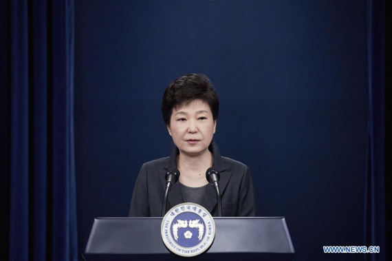 South Korean President Park Geun-hye addresses the nation at the presidential Blue House in Seoul, South Korea, Nov. 4, 2016. (Xinhua/Blue House/File photo) South Korean President Park Geun-hye addresses the nation at the presidential Blue House in Seoul, South Korea, Nov. 4, 2016. (Xinhua/Blue House/File photo)