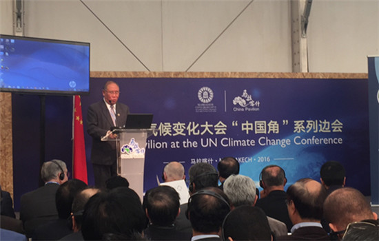Xie Zhenhua, China's special representative of climate change, speaks at the High-Level Forum on South-South Cooperation on Climate Change on the sidelines of the United Nations Climate Conference on Monday. (Photo by Wang Yanfei/chinadaily.com.cn) Xie Zhenhua, China's special representative of climate change, speaks at the High-Level Forum on South-South Cooperation on Climate Change on the sidelines of the United Nations Climate Conference on Monday. (Photo by Wang Yanfei/chinadaily.com.cn)