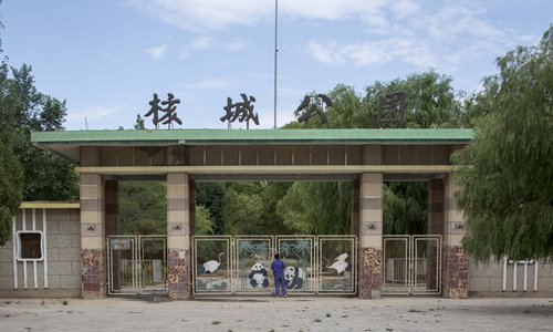 A woman looks through the rusty gates of an abandoned park in the center of 404. (Photo/Courtesy of Xu Haifeng) A woman looks through the rusty gates of an abandoned park in the center of 404. (Photo/Courtesy of Xu Haifeng)