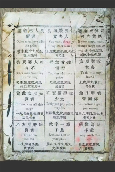 A page shows how the content was presented in an English textbook from the Qing Dynasty. (Photo/Chengdu Economic Daily) A page shows how the content was presented in an English textbook from the Qing Dynasty. (Photo/Chengdu Economic Daily)
