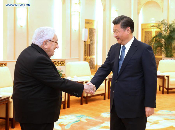 Chinese President Xi Jinping (R) meets with former U.S. Secretary of State Henry Kissinger in Beijing, capital of China, Dec. 2, 2016. (Xinhua/Ma Zhancheng) Chinese President Xi Jinping (R) meets with former U.S. Secretary of State Henry Kissinger in Beijing, capital of China, Dec. 2, 2016. (Xinhua/Ma Zhancheng)