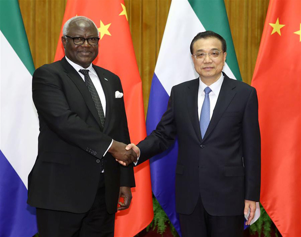 Chinese Premier Li Keqiang (R) meets with Sierra Leone President Ernest Bai Koroma in Beijing, capital of China, Dec. 2, 2016. (Xinhua/Ma Zhancheng) Chinese Premier Li Keqiang (R) meets with Sierra Leone President Ernest Bai Koroma in Beijing, capital of China, Dec. 2, 2016. (Xinhua/Ma Zhancheng)