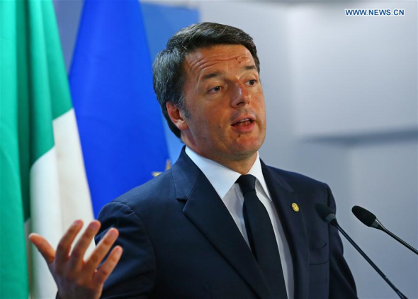 Photo taken on June 29, 2016 shows Italian Prime Minister Matteo Renzi attending a press conference at the EU headquarters in Brussels, Belgium. (Photo: Xinhua/Gong Bing) Photo taken on June 29, 2016 shows Italian Prime Minister Matteo Renzi attending a press conference at the EU headquarters in Brussels, Belgium. (Photo: Xinhua/Gong Bing)