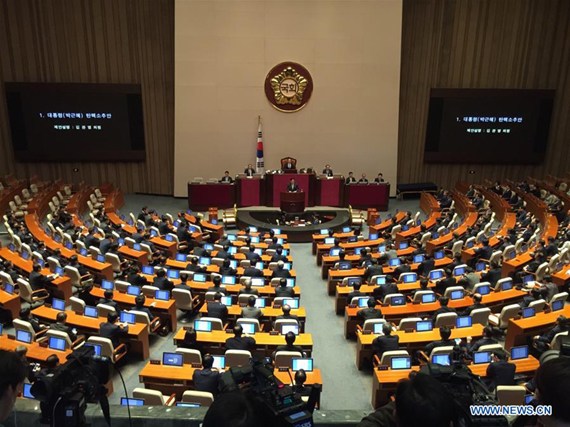 South Korean parliament kicks off vote on presidential impeachment in Seoul Dec. 9, 2016. (Xinhua/Kim Ho Min) South Korean parliament kicks off vote on presidential impeachment in Seoul Dec. 9, 2016. (Xinhua/Kim Ho Min)