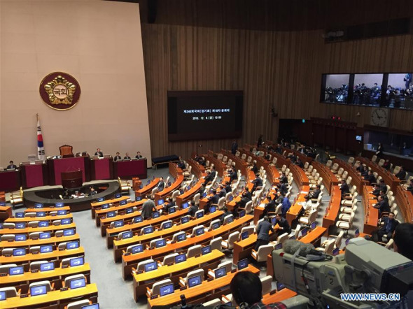 South Korean parliament kicks off vote on presidential impeachment in Seoul Dec. 9, 2016. (Xinhua/Kim Ho Min) South Korean parliament kicks off vote on presidential impeachment in Seoul Dec. 9, 2016. (Xinhua/Kim Ho Min)