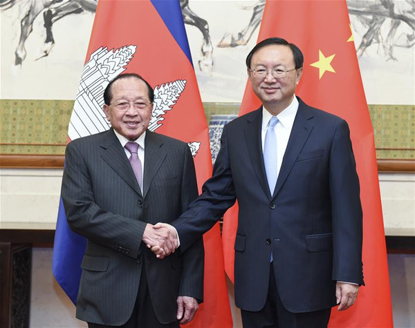 Chinese State Councilor Yang Jiechi (R) meets with Cambodian Deputy Prime Minister Hor Namhong in Beijing, capital of China, Dec. 15, 2016. (Xinhua/Zhang Ling) Chinese State Councilor Yang Jiechi (R) meets with Cambodian Deputy Prime Minister Hor Namhong in Beijing, capital of China, Dec. 15, 2016. (Xinhua/Zhang Ling)