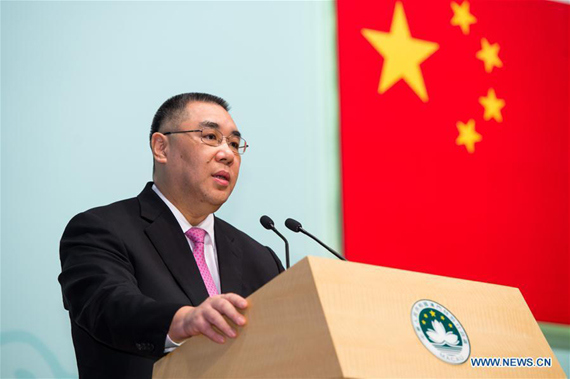 Chief Executive of Macao Special Administrative Region (SAR) Chui Sai On addresses a reception held by the Macao SAR government to celebrate the 17th anniversary of Macao's return to the motherland in Macao, south China, Dec. 20, 2016. (Photo: Xinhua/Cheong Kam Ka) Chief Executive of Macao Special Administrative Region (SAR) Chui Sai On addresses a reception held by the Macao SAR government to celebrate the 17th anniversary of Macao's return to the motherland in Macao, south China, Dec. 20, 2016. (Photo: Xinhua/Cheong Kam Ka)