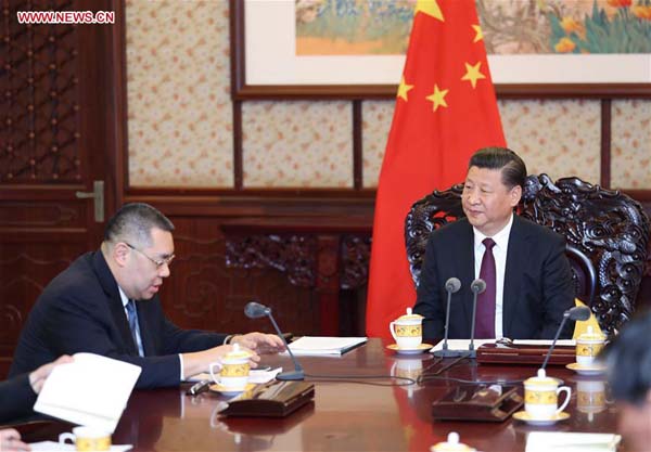 Chinese President Xi Jinping (R) meets with Chui Sai On, chief executive of the Macao Special Administrative Region (SAR) in Beijing, capital of China, Dec. 23, 2016. Chui is in Beijing to report to the central government on his work in 2016. (Xinhua/Ju Peng) Chinese President Xi Jinping (R) meets with Chui Sai On, chief executive of the Macao Special Administrative Region (SAR) in Beijing, capital of China, Dec. 23, 2016. Chui is in Beijing to report to the central government on his work in 2016. (Xinhua/Ju Peng)