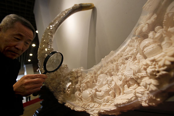 An ivory sculpture is displayed at the International Cultural and Creative Industry Expo in Beijing in 2015. CAO BOYUAN/CHINA DAILY An ivory sculpture is displayed at the International Cultural and Creative Industry Expo in Beijing in 2015. CAO BOYUAN/CHINA DAILY