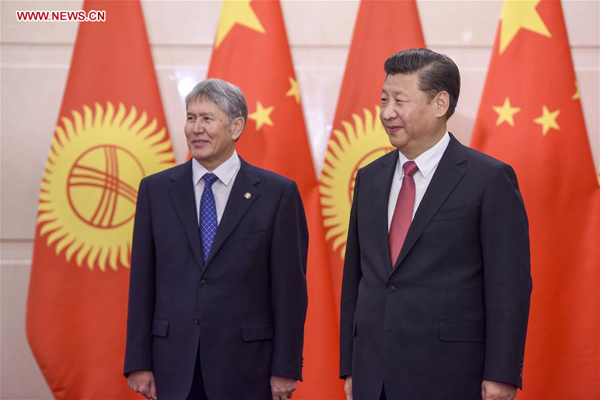 Chinese President Xi Jinping (R) meets with Kyrgyz President Almazbek Atambayev in Beijing, capital of China, Jan. 6, 2017. (Xinhua/Li Xueren) Chinese President Xi Jinping (R) meets with Kyrgyz President Almazbek Atambayev in Beijing, capital of China, Jan. 6, 2017. (Xinhua/Li Xueren)