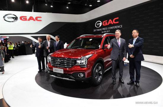 China's Guangzhou Automobile Group Motor (GAC Motor) makes debut of Trumpchi SUV GS7 during the 2017 North American International Auto Show (NAIAS) in Detroit, the United States, Jan. 9, 2017. (Xinhua/Yin Bogu) China's Guangzhou Automobile Group Motor (GAC Motor) makes debut of Trumpchi SUV GS7 during the 2017 North American International Auto Show (NAIAS) in Detroit, the United States, Jan. 9, 2017. (Xinhua/Yin Bogu)