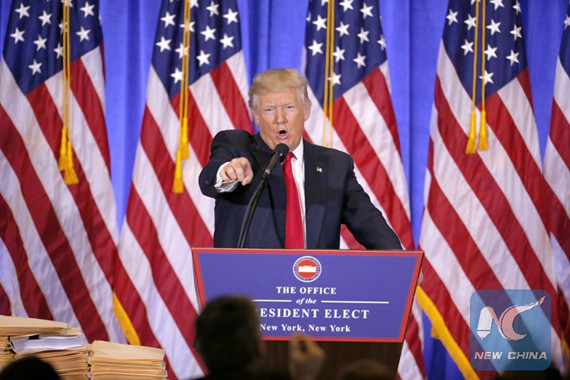 U.S. President-elect Donald Trump gestures during a news conference in New York, the United States, on Jan. 11, 2017. U.S. President-elect Donald Trump met the press Wednesday for the first news conference since the election. (Xinhua/Gary Hershorn) U.S. President-elect Donald Trump gestures during a news conference in New York, the United States, on Jan. 11, 2017. U.S. President-elect Donald Trump met the press Wednesday for the first news conference since the election. (Xinhua/Gary Hershorn)