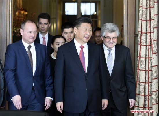 Chinese President Xi Jinping meets with Jurg Stahl, president of the National Council, and President of the Council of States Ivo Bischofberger, who are heads of the two chambers of the Swiss parliament, in Bern, Switzerland, Jan. 16, 2017. (Xinhua/Xie Huanchi) Chinese President Xi Jinping meets with Jurg Stahl, president of the National Council, and President of the Council of States Ivo Bischofberger, who are heads of the two chambers of the Swiss parliament, in Bern, Switzerland, Jan. 16, 2017. (Xinhua/Xie Huanchi)