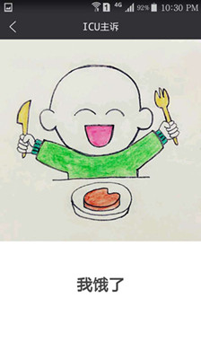 A picture expressing I'm hungry on the ICU Chief Complaint app. (Screenshot photo) A picture expressing I'm hungry on the ICU Chief Complaint app. (Screenshot photo)