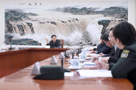 Zhang Dejiang (L), chairman of the Standing Committee of the National People's Congress (NPC), speaks while presiding over a seminar on the annual NPC Standing Committee report for deputies in Beijing, held in Beijing, capital of China, Feb. 8, 2017. (Xinhua/Zhang Duo) Zhang Dejiang (L), chairman of the Standing Committee of the National People's Congress (NPC), speaks while presiding over a seminar on the annual NPC Standing Committee report for deputies in Beijing, held in Beijing, capital of China, Feb. 8, 2017. (Xinhua/Zhang Duo)