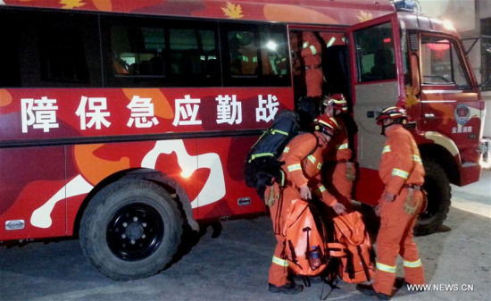 Fire fighters gather for a quake rescue mission in Zhaotong, southwest China's Yunnan Province, Feb. 8, 2017. (Xinhua) Fire fighters gather for a quake rescue mission in Zhaotong, southwest China's Yunnan Province, Feb. 8, 2017. (Xinhua)
