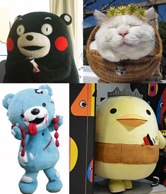 Quite a few Japanese mascots have entered the Chinese market and work well. Among them are Kumamoo (top left) Kumamoto (top right) zombie bear (bottom left) and Ima Barishi (bottom right). (Photo provided to chinadaily.com.cn) Quite a few Japanese mascots have entered the Chinese market and work well. Among them are Kumamoo (top left) Kumamoto (top right) zombie bear (bottom left) and Ima Barishi (bottom right). (Photo provided to chinadaily.com.cn)