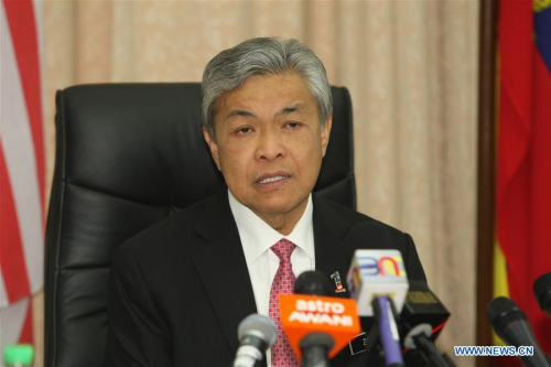 Malaysian Deputy Prime Minister Ahmad Zahid Hamidi speaks during a press conference in Putrajaya, Malaysia, on Feb. 16. 2017. (Xinhua) Malaysian Deputy Prime Minister Ahmad Zahid Hamidi speaks during a press conference in Putrajaya, Malaysia, on Feb. 16. 2017. (Xinhua)