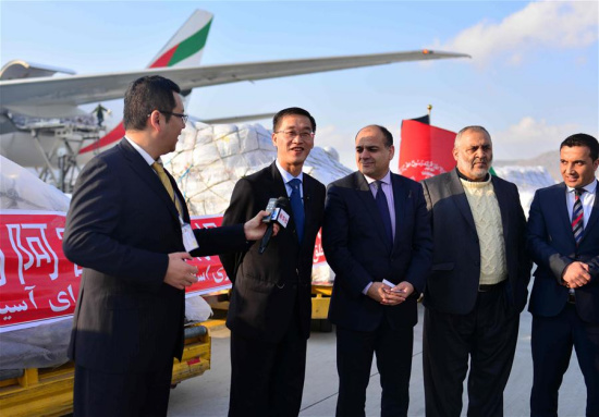 Chinese Ambassador to Afghanistan Yao Jing (2nd L) and Afghan State Minister for Disaster Management and Humanitarian Affairs Wais Ahmad Barmak (3rd L) attend the handover ceremony of humanitarian consignments at an airport in Kabul, Afghanistan, on Feb. 19, 2017. (Xinhua/Dai He) Chinese Ambassador to Afghanistan Yao Jing (2nd L) and Afghan State Minister for Disaster Management and Humanitarian Affairs Wais Ahmad Barmak (3rd L) attend the handover ceremony of humanitarian consignments at an airport in Kabul, Afghanistan, on Feb. 19, 2017. (Xinhua/Dai He)
