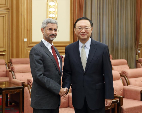 Chinese State Councilor Yang Jiechi (R) shakes hands with Indian Foreign Secretary Subramanyam Jaishankar during their meeting in Beijing, capital of China, Feb. 21, 2017. (Xinhua/Wang Ye) Chinese State Councilor Yang Jiechi (R) shakes hands with Indian Foreign Secretary Subramanyam Jaishankar during their meeting in Beijing, capital of China, Feb. 21, 2017. (Xinhua/Wang Ye)