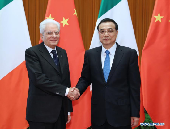 Chinese Premier Li Keqiang (R) meets with Italian President Sergio Mattarella in Beijing, capital of China, Feb. 23, 2017. (Xinhua/Xie Huanchi) Chinese Premier Li Keqiang (R) meets with Italian President Sergio Mattarella in Beijing, capital of China, Feb. 23, 2017. (Xinhua/Xie Huanchi)