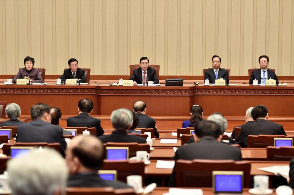 Zhang Dejiang (C, back), chairman of the Standing Committee of China's National People's Congress (NPC), presides over a bimonthly session of the 12th NPC Standing Committee in Beijing, capital of China, Feb. 24, 2017. The session concluded in Beijing on Friday. (Xinhua/Li Tao) Zhang Dejiang (C, back), chairman of the Standing Committee of China's National People's Congress (NPC), presides over a bimonthly session of the 12th NPC Standing Committee in Beijing, capital of China, Feb. 24, 2017. The session concluded in Beijing on Friday. (Xinhua/Li Tao)