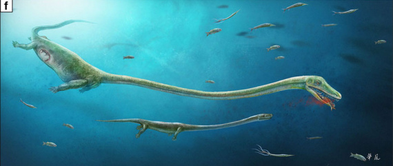 Artist's reconstruction of Dinocephalosaurus showing the rough position of the embryo within the mother. (Photo/nature.com) Artist's reconstruction of Dinocephalosaurus showing the rough position of the embryo within the mother. (Photo/nature.com)