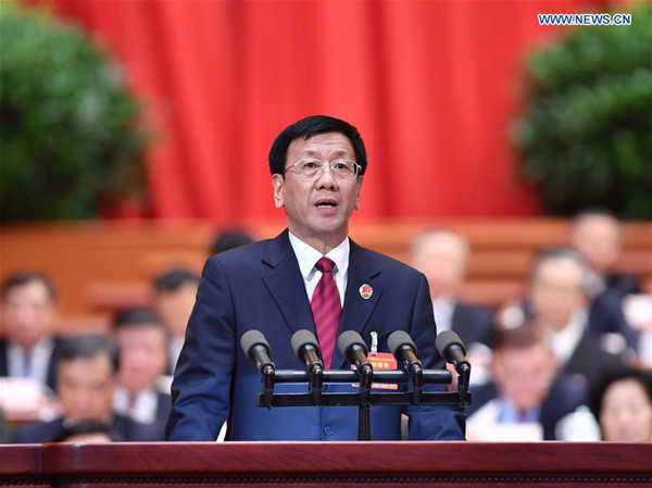 Procurator-General Cao Jianming delivers a work report of the Supreme People's Procuratorate (SPP) during the third plenary meeting of the fifth session of China's 12th National People's Congress at the Great Hall of the People in Beijing, capital of China, March 12, 2017. (Xinhua/Li Tao) Procurator-General Cao Jianming delivers a work report of the Supreme People's Procuratorate (SPP) during the third plenary meeting of the fifth session of China's 12th National People's Congress at the Great Hall of the People in Beijing, capital of China, March 12, 2017. (Xinhua/Li Tao)