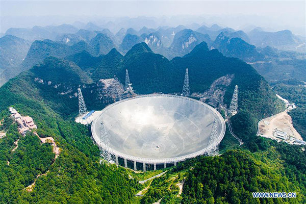 Photo taken on Sept 24, 2016 shows the 500-meter Aperture Spherical Telescope (FAST) in Pingtang county, Southwest China's Guizhou province. (Photo/Xinhua) Photo taken on Sept 24, 2016 shows the 500-meter Aperture Spherical Telescope (FAST) in Pingtang county, Southwest China's Guizhou province. (Photo/Xinhua)