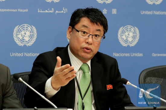 Kim In Ryong, ambassador of the Democratic People's Republic of Korea, speaks during a press conference at the United Nations headquarters in New York, March 13, 2017. (Xinhua/Li Muzi) Kim In Ryong, ambassador of the Democratic People's Republic of Korea, speaks during a press conference at the United Nations headquarters in New York, March 13, 2017. (Xinhua/Li Muzi)
