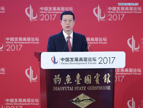Chinese Vice Premier Zhang Gaoli speaks at the opening ceremony of the China Development Forum (CDF) 2017 in Beijing, capital of China, March 19, 2017. (Xinhua/Wang Ye) Chinese Vice Premier Zhang Gaoli speaks at the opening ceremony of the China Development Forum (CDF) 2017 in Beijing, capital of China, March 19, 2017. (Xinhua/Wang Ye)