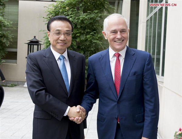Chinese Premier Li Keqiang (L) and his Australian counterpart Malcolm Turnbull hold the fifth annual meeting of the two prime ministers in Canberra, Australia, March 24, 2017. (Xinhua/Li Xueren) Chinese Premier Li Keqiang (L) and his Australian counterpart Malcolm Turnbull hold the fifth annual meeting of the two prime ministers in Canberra, Australia, March 24, 2017. (Xinhua/Li Xueren)