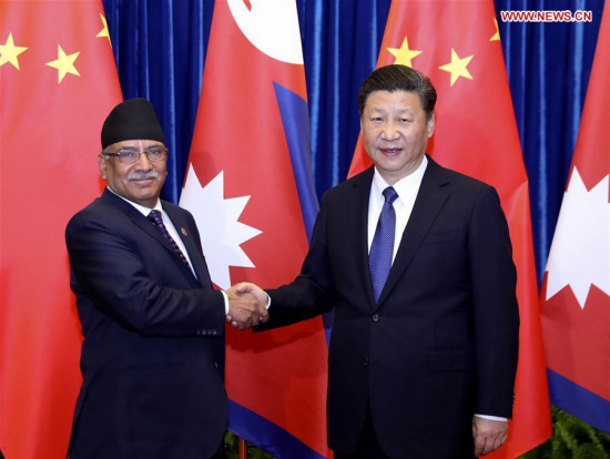 Chinese PresidentXi Jinping(R) meets with Nepali Prime Minister Pushpa Kamal Dahal in Beijing, capital of China, March 27, 2017.(Xinhua/Ding Lin) Chinese PresidentXi Jinping(R) meets with Nepali Prime Minister Pushpa Kamal Dahal in Beijing, capital of China, March 27, 2017.(Xinhua/Ding Lin)